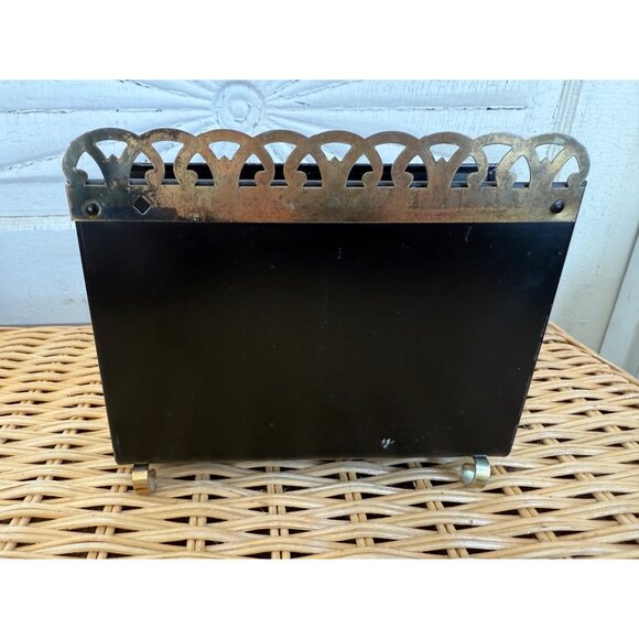 Vintage 50's Black Metal Floral Hand Painted Toleware Napkin/Letter Holder - Picture 4 of 7